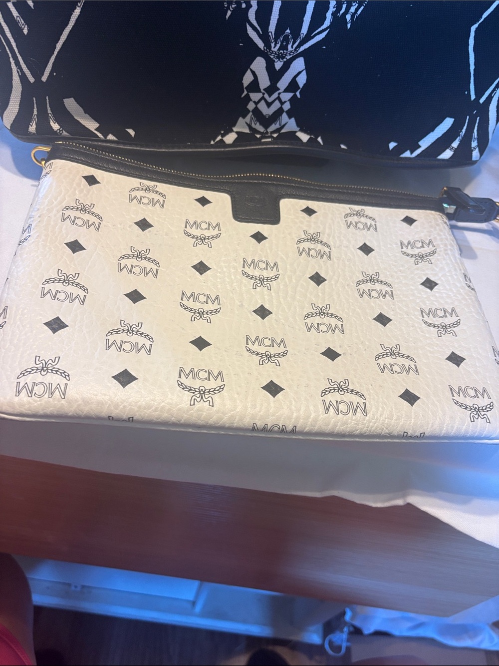 MCM limited edition reversibleBlack & White Patterned Tote with limited Pouch - Picture 17 of 17